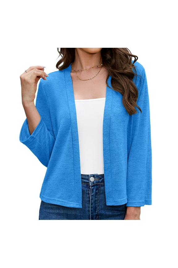 Plus Size Women's 3/4 Sleeve Shrugs Lightweight Open Front Cropped Cardigan for Women,US Size,2XL,Blue