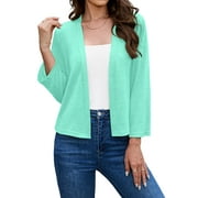 Asklazy Women's 3/4 Sleeve Shrugs Lightweight Open Front Cropped Cardigan for Women,US Size,L,Pink green