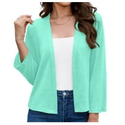 ASKLAZY Women's 3/4 Sleeve Shrugs Lightweight Open Front Cropped Cardigan for Women,US Size,L,Pink green