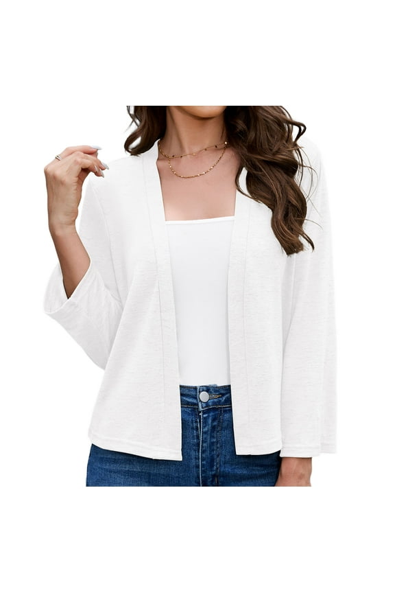 Women's 3/4 Sleeve Shrugs Lightweight Open Front Cropped Cardigan for Women,US Size,L,White