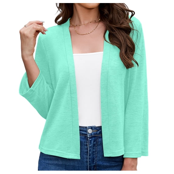 Asklazy Women's 3/4 Sleeve Shrugs Lightweight Open Front Cropped Cardigan for Women,US Size,S,Pink green