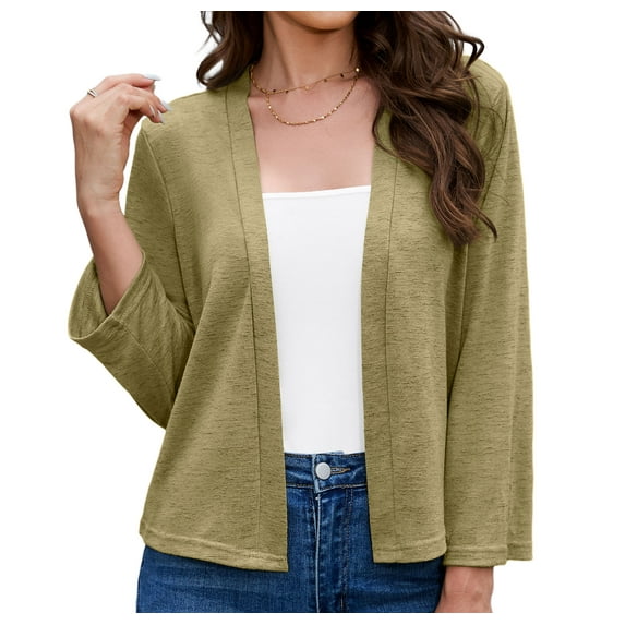 Asklazy Women's 3/4 Sleeve Shrugs Lightweight Open Front Cropped Cardigan for Women,US Size,XL,Army Green