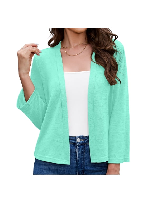 Women's 3/4 Sleeve Shrugs Lightweight Open Front Cropped Cardigan for Women,US Size,XL,Pink green
