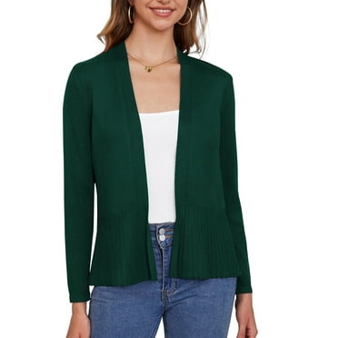 Asklazy Women's Casual Open Front Cardigan Peplum Knit Sweater,Dark Green,L