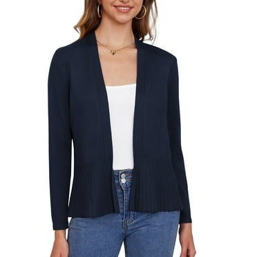 Asklazy Women's Casual Open Front Cardigan Peplum Knit Sweater,Navy Blue,XXL