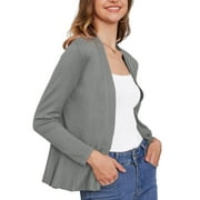 Asklazy Women's Casual Open Front Cardigan Peplum Knit Sweater,Wind Red,M