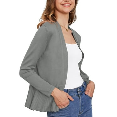 Asklazy Women's Casual Open Front Cardigan Peplum Knit Sweater,Dark Grey,XL