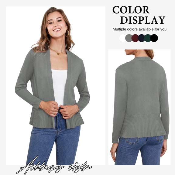 Asklazy Women's Casual Open Front Cardigan Peplum Knit Sweater,Dark Grey,XXL