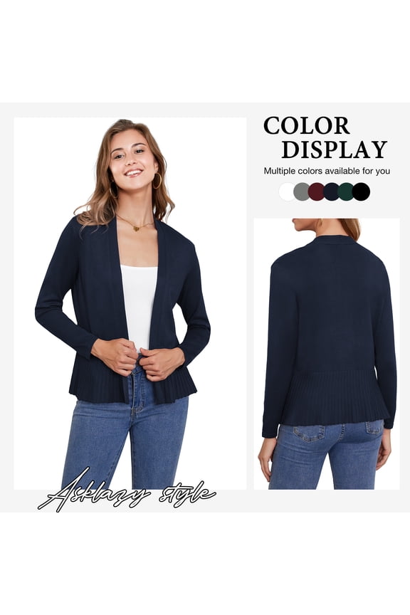 Women's Casual Open Front Cardigan Peplum Knit Sweater,Navy Blue,XXL
