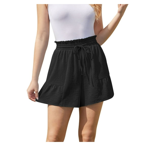 Asklazy Women's Casual Wide Leg Shorts High Waisted Adjustable Tie Knot Ruffle Shorts with Pockets