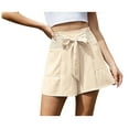 thumbnail image 1 of Asklazy Women's Casual Wide Leg Shorts Without Pockets High Waisted Tie Knot Ruffle Summer Shorts ,US Size,ApricotXL, 1 of 14