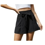 Asklazy Women's Casual Wide Leg Shorts Without Pockets High Waisted Tie Knot Ruffle Summer Shorts