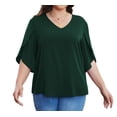 thumbnail image 1 of Asklazy Plus Size Women's Fall Casual 3/4 Ruffled Sleeve Chiffon Blouse Tops for Women,US Size,2XL,Dark Green, 1 of 7