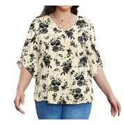 Asklazy Women's Fall Casual 3/4 Ruffled Sleeve Chiffon Blouse Tops for Women,US Size,M,Orange