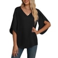 thumbnail image 1 of Asklazy Women's Fall Casual 3/4 Ruffled Sleeve Chiffon Blouse Tops for Women,Mother's Day,Black,L, 1 of 8