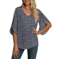 thumbnail image 1 of Asklazy Women's Fall Casual 3/4 Ruffled Sleeve Chiffon Blouse Tops for Women,US Size,Cashew Blue,S, 1 of 8