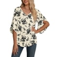 thumbnail image 1 of Asklazy Women's Fall Casual 3/4 Ruffled Sleeve Chiffon Blouse Tops for Women,US Size,M,Floral White, 1 of 7