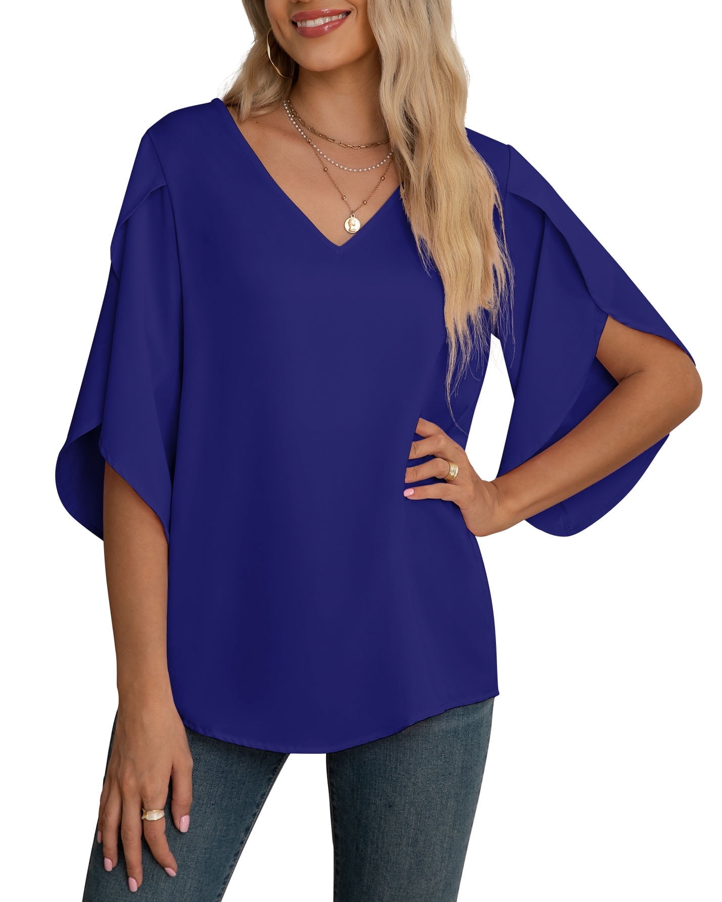 Asklazy Women's 3/4 Ruffled Sleeve Chiffon Blouse for Business Casual ...