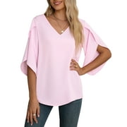 ASKLAZY Women's Fall Casual 3/4 Ruffled Sleeve Chiffon Blouse Tops for Women，（S-2XL)