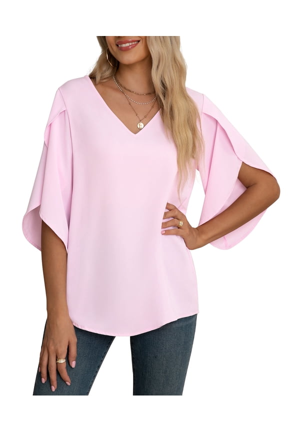 Women's Fall Casual 3/4 Ruffled Sleeve Chiffon Blouse Tops for Women,(S-2XL)