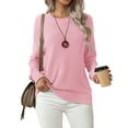 thumbnail image 1 of Asklazy Women's Fall Soft Crewneck Long Sleeve Hollow Cable Knit Pullover Sweaters,valentine's day,XL,Light Pink, 1 of 11
