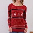 thumbnail image 1 of Asklazy Women's Long Sleeve Crew Neck Knitted Christmas Pullover Sweater,F Red White,L, 1 of 8
