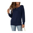 thumbnail image 1 of Asklazy Women's Long Sleeve Crew Neck Knitted Pullover Sweater,Navy Blue,M, 1 of 9