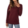 thumbnail image 1 of Asklazy Women's Long Sleeve Crew Neck Knitted Pullover Sweater,Wine Red,S, 1 of 9