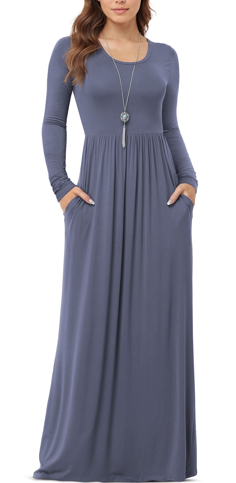 Asklazy Women's Long Sleeve Maxi Dress, Loose Fit, Casual Style, Elastic  Waist, with Pockets - Walmart.com
