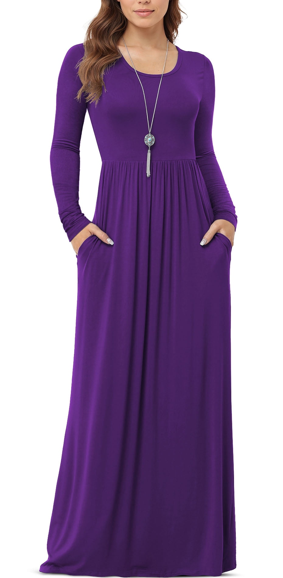 Asklazy Women's Long Sleeve Maxi Dress, Loose Fit, Casual Style, Elastic  Waist, with Pockets - Walmart.com