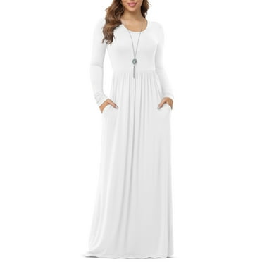 Asklazy Women's Long Sleeve Loose Plain Maxi Dresses Casual Long Dresses with Pockets