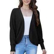 ASKLAZY Women's Loose Knit Lantern Seleeve Ribbed Sweater Open Front Caridigan,Black,(S-2XL)