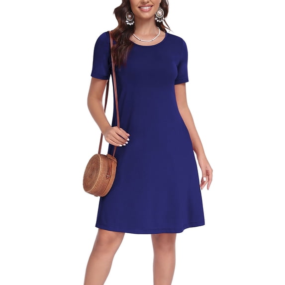 Asklazy Women's Midi Dress Short Sleeve Casual Floral T Shirt Dresses with Pockets,Mother's Day ,Royal Blue,M