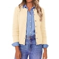 thumbnail image 1 of Asklazy Women's Open Front Cardigan Casual Lightweight Crewneck Long Sleeve Button down Knit Sweaters,Thanksgiving,Almond,S, 1 of 10
