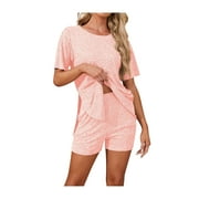 ASKLAZY Women's Pajamas Set short Sleeve and short Pants 2 Piece Pjs Sleepwear with Pockets,US Size,Peach Pink,XL