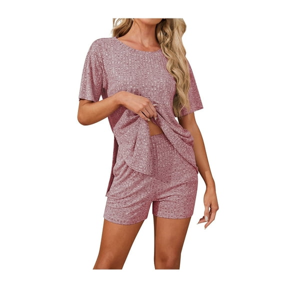 Asklazy Women's Pajamas Set short Sleeve and short Pants 2 Piece Pjs Sleepwear with Pockets,US Size,Wine Red,S