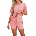 thumbnail image 1 of Asklazy Women's Pajamas Set short Sleeve and short Pants 2 Piece Pjs Sleepwear with Pockets,US Size,Za Red,S, 1 of 11
