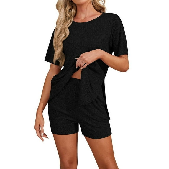 Asklazy Women's Pajamas Set short Sleeve and short Pants 2 Piece Pjs Sleepwear with Pockets