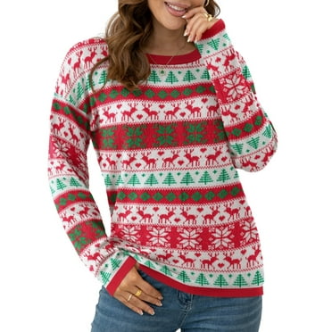 Asklazy Women's Pullover Sweaters Long Sleeve Print Knitted Crew Neck Sweater Tops（a Little Run Big）