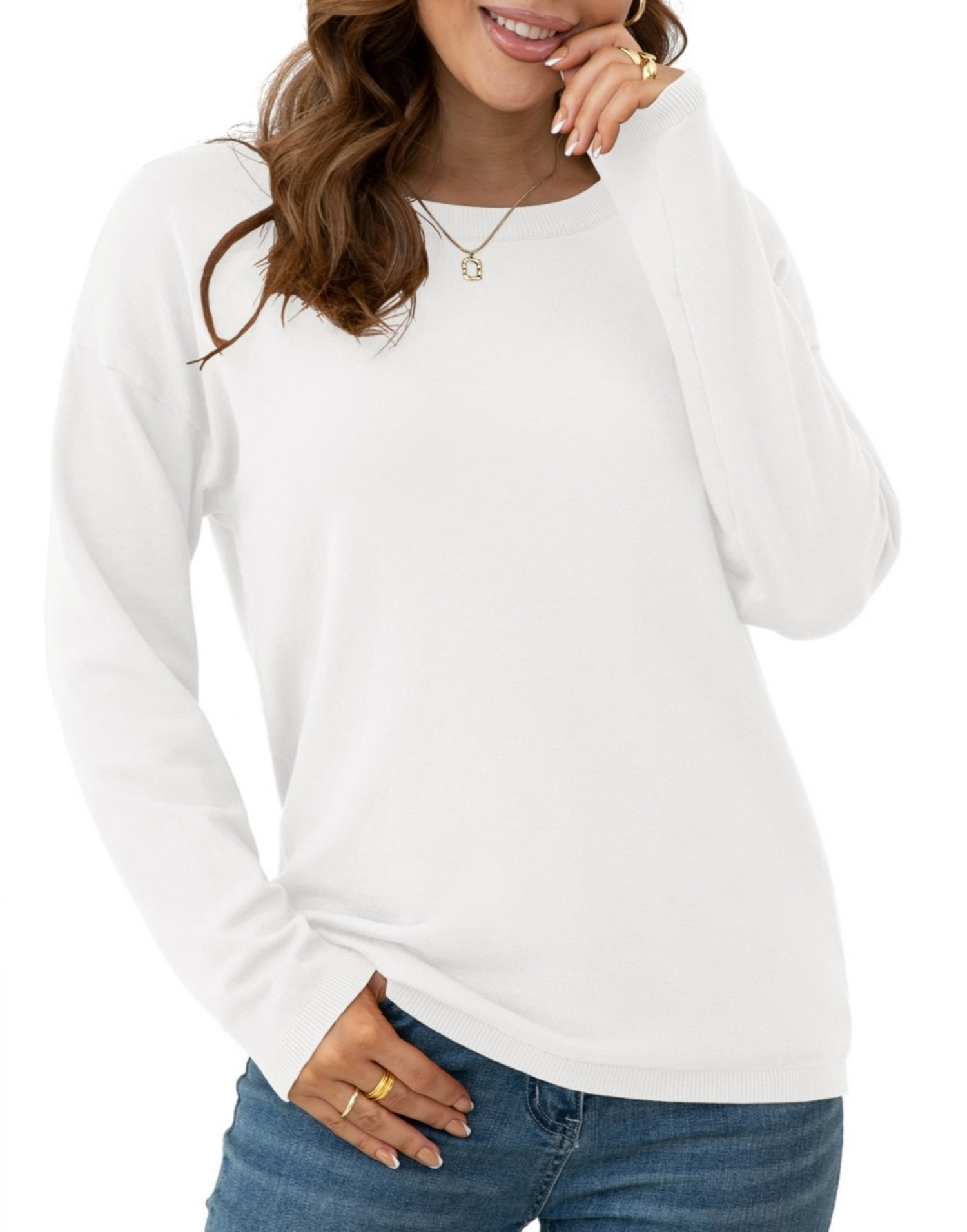 Asklazy Women s Pullover Sweaters Long Sleeve Print Knitted Crew Neck Sweater Tops a Little Run Big