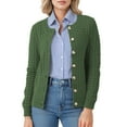 thumbnail image 1 of Asklazy Women's Open Front Cardigan Casual Lightweight Crewneck Long Sleeve Button down Knit Sweaters Army green,(S-2XL）, 1 of 10
