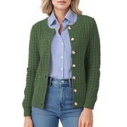 Asklazy Plus Size Women's Open Front Cardigan Casual Lightweight Crewneck Long Sleeve Button down Knit Sweaters Army green,XL