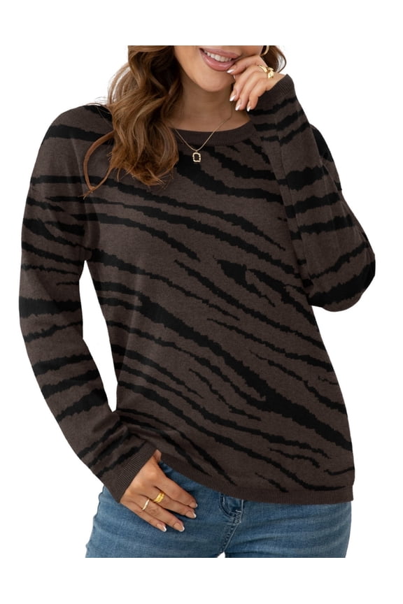 Women's Pullover Sweaters Long Sleeve Print Knitted Crew Neck Sweater Tops(a Little Run Big)