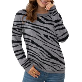 ZXZY Women's Colorblock Stripe Crew Neck Long Sleeve Knitted