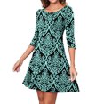 thumbnail image 1 of Asklazy Women's Round Casual Dress Neck 3/4 Sleeves A-line Tshirt Dress with Pocket,US Size,L,Flower Black Green, 1 of 10