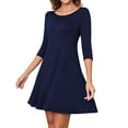 thumbnail image 1 of Asklazy Women's Round Casual Dress Neck 3/4 Sleeves A-line Tshirt Dress with Pocket,US Size,M,Navy blue, 1 of 9