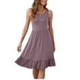 thumbnail image 1 of Asklazy Women's Round Neck Summer Sundresses Casual Pleated Ruffle Hem Knee Length Sleeveless Tank Dress with Pockets,US Size,M,Mauve, 1 of 10