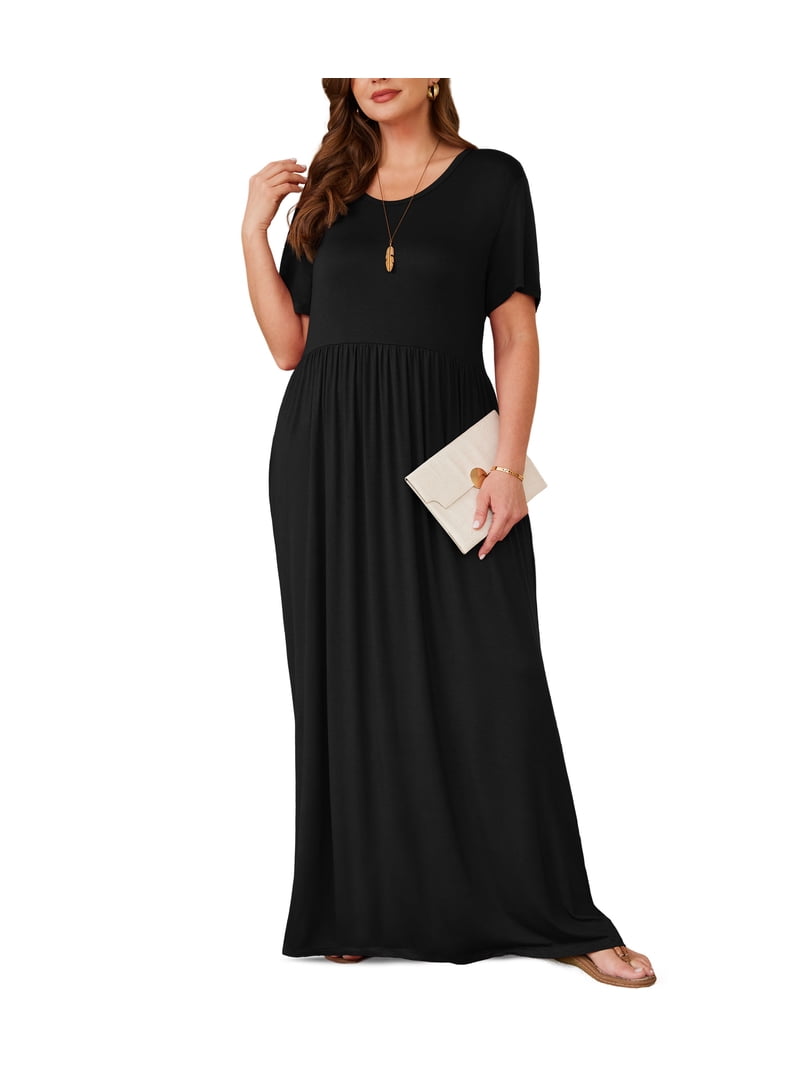 black rayon maxi dress Solid Black Rayon Women Maxi Dress for Wedding Guest