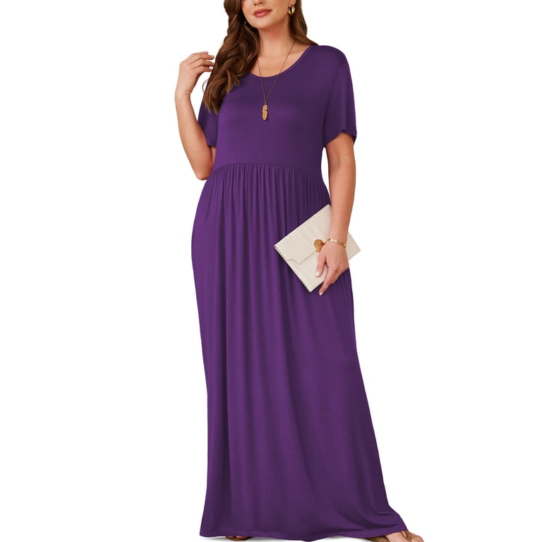 Asklazy, Women's Short Sleeve Maxi Dress, 4XL, Dark purple