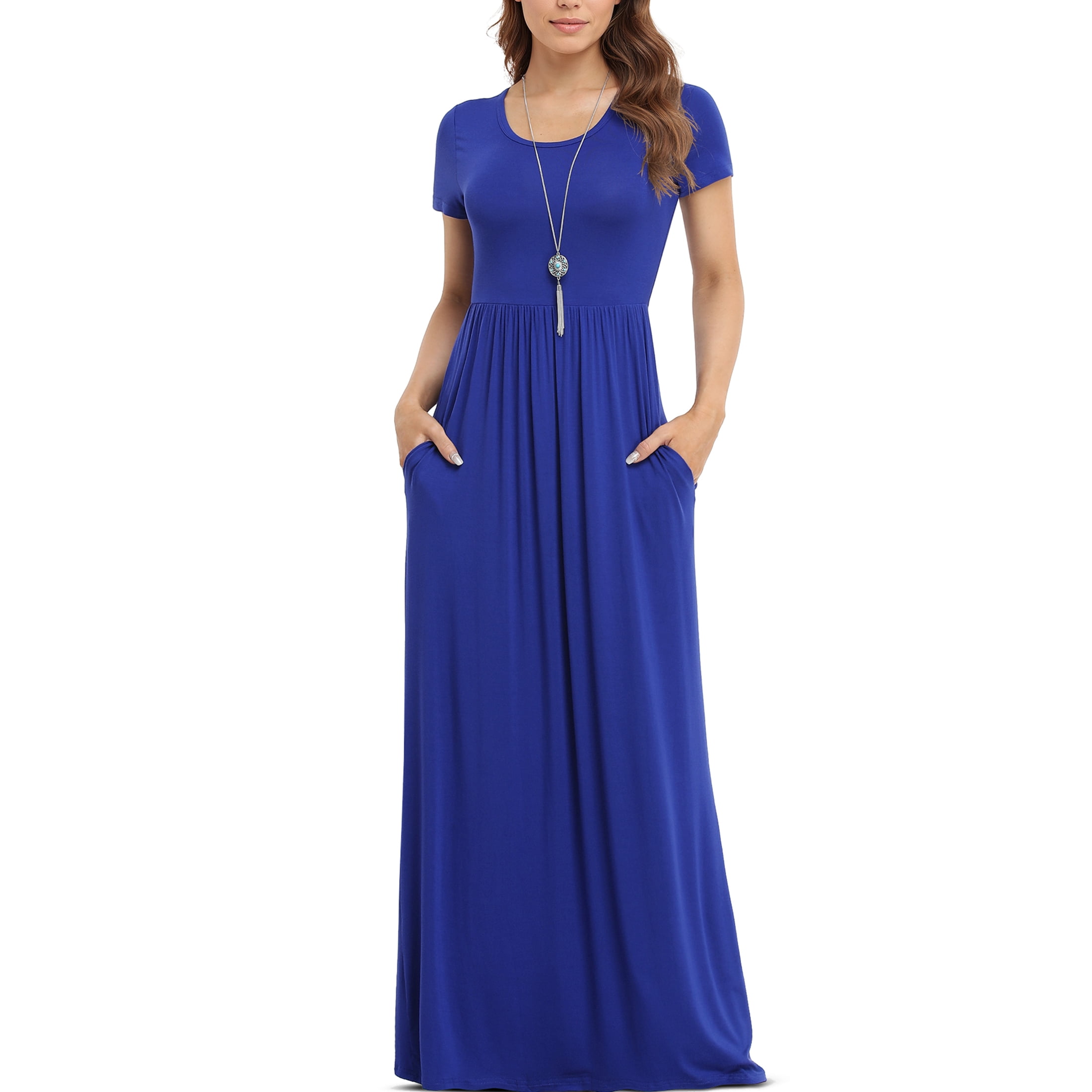 Asklazy Women's Short Sleeve Maxi Dress, Loose Casual Style, Royal Blue ...